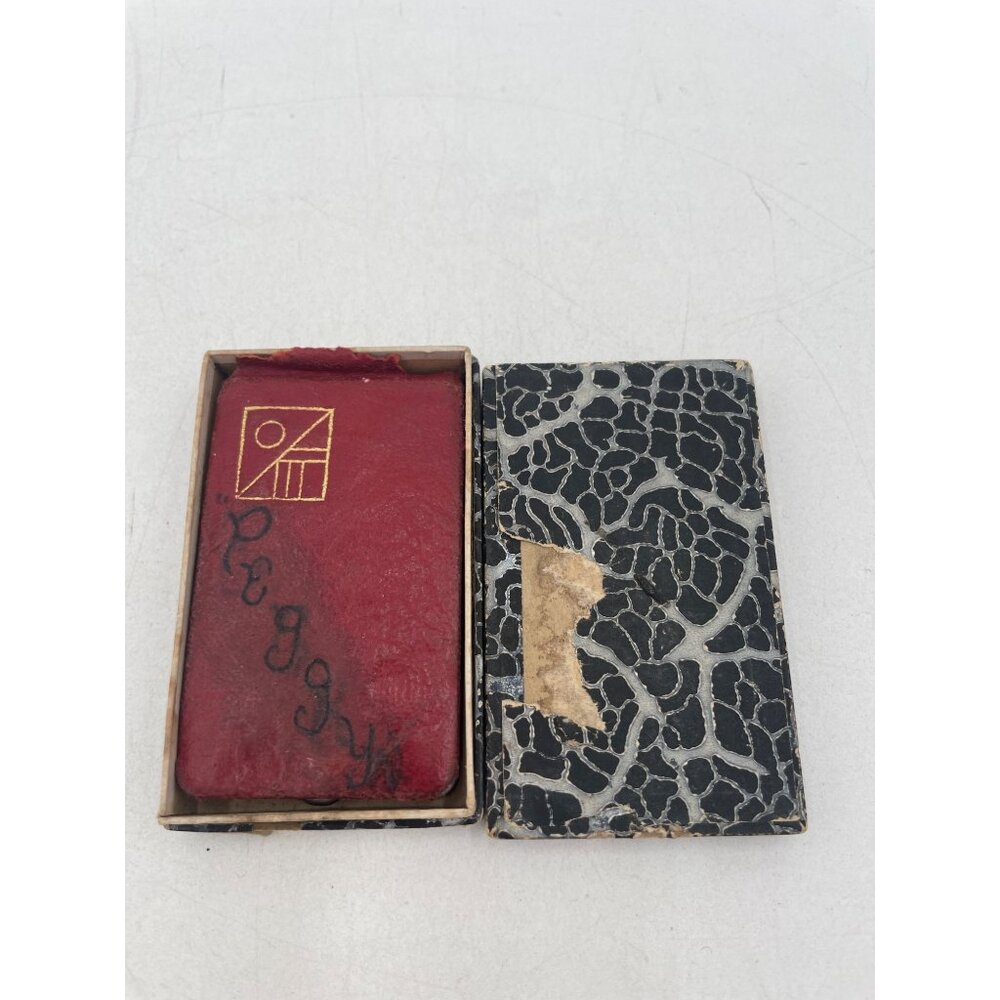 Vintage Red Mini Leather Compact With Mirror & Powder Puff In Textured Black Box